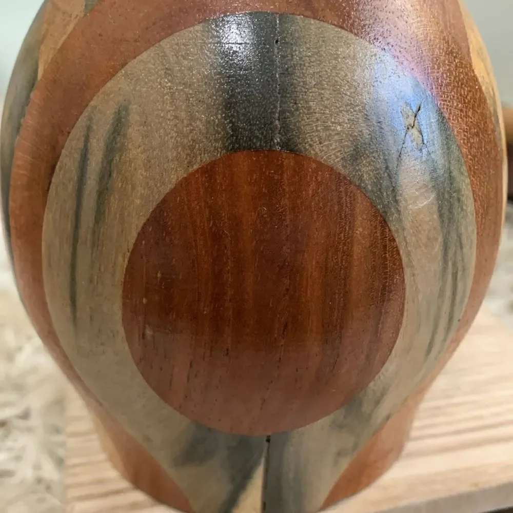 Decorative Handcrafted Wooden Vase Unsigned Made With Multiple Varieties Of Wood
